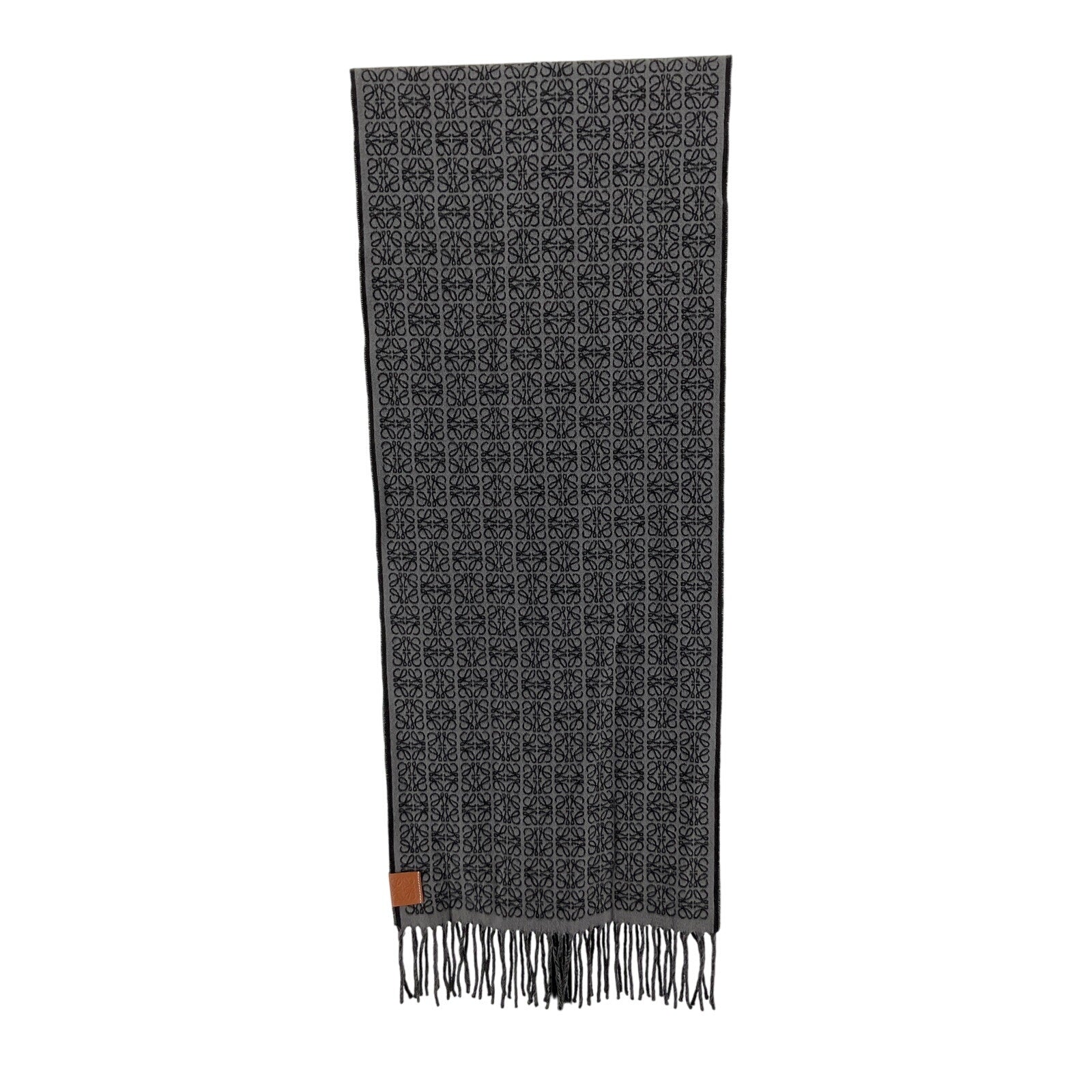 Loewe 'Reversible' Black Cashmere Leather-Trimmed Jacquard-Knit Cashmere Scarf Size OS