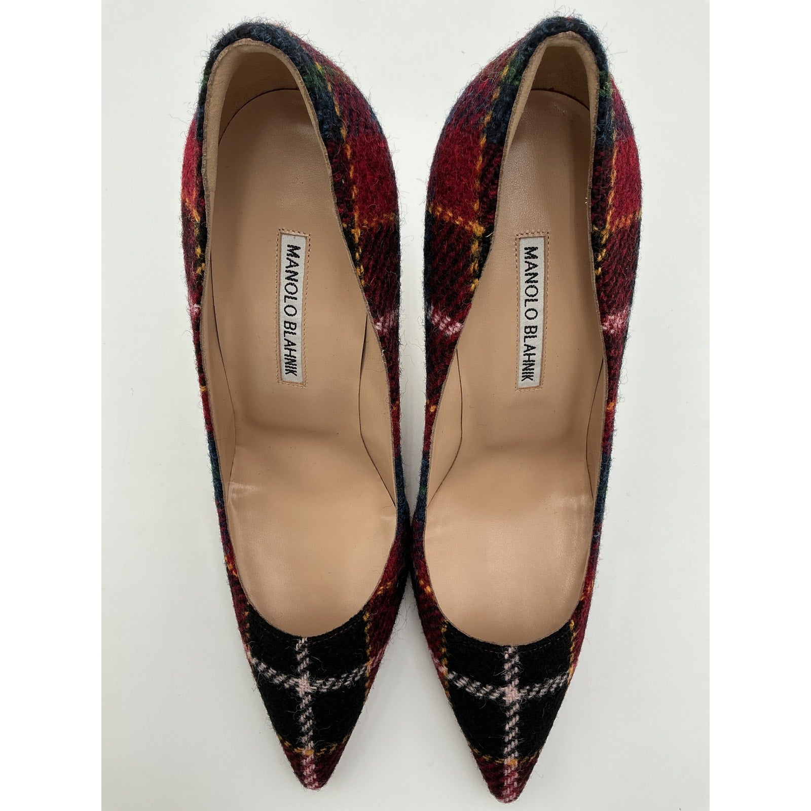 Manolo Blahnik Bb 105 Red Wool Check Wool Pumps Size 9.5