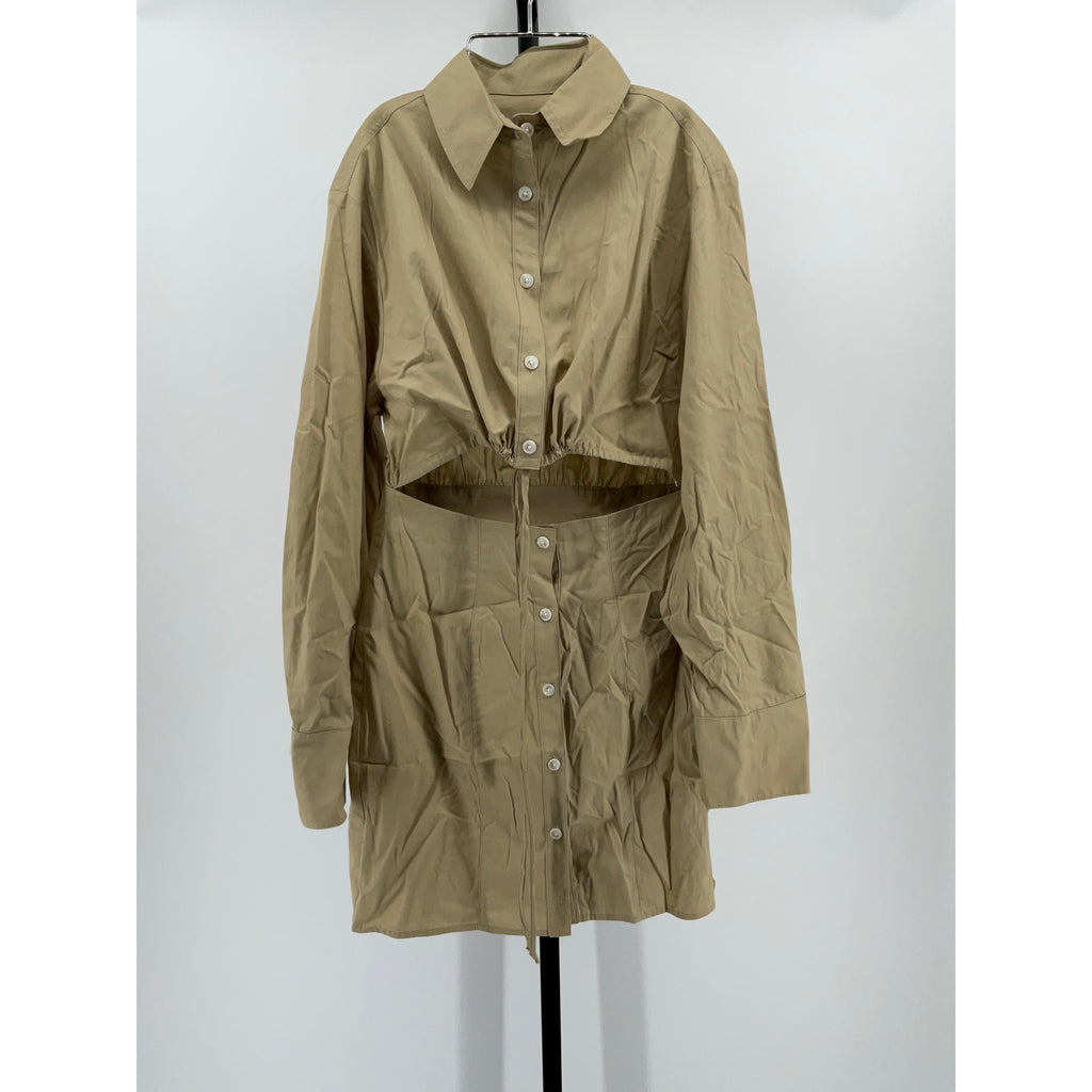 Matthew Bruch Tan Cotton Cutout Mini Shirt Dress Size 2