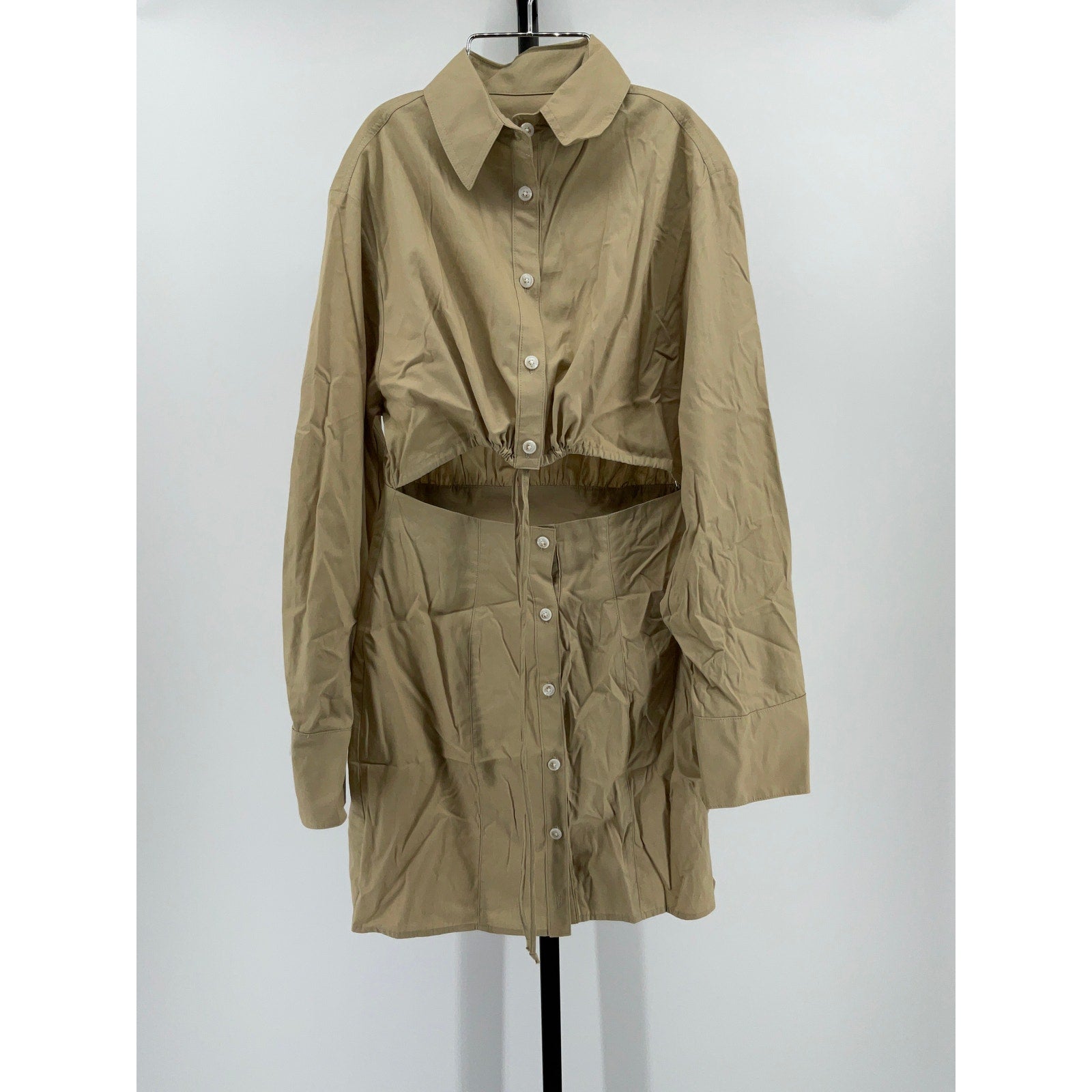 Matthew Bruch Tan Cotton Cutout Mini Shirt Dress Size 2