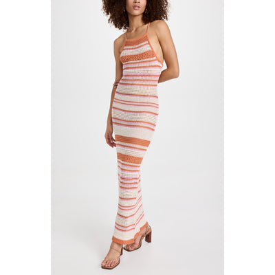 L*Space 'Allegra' Brown Square Neck Halter Strap Stripe Dress Size XS