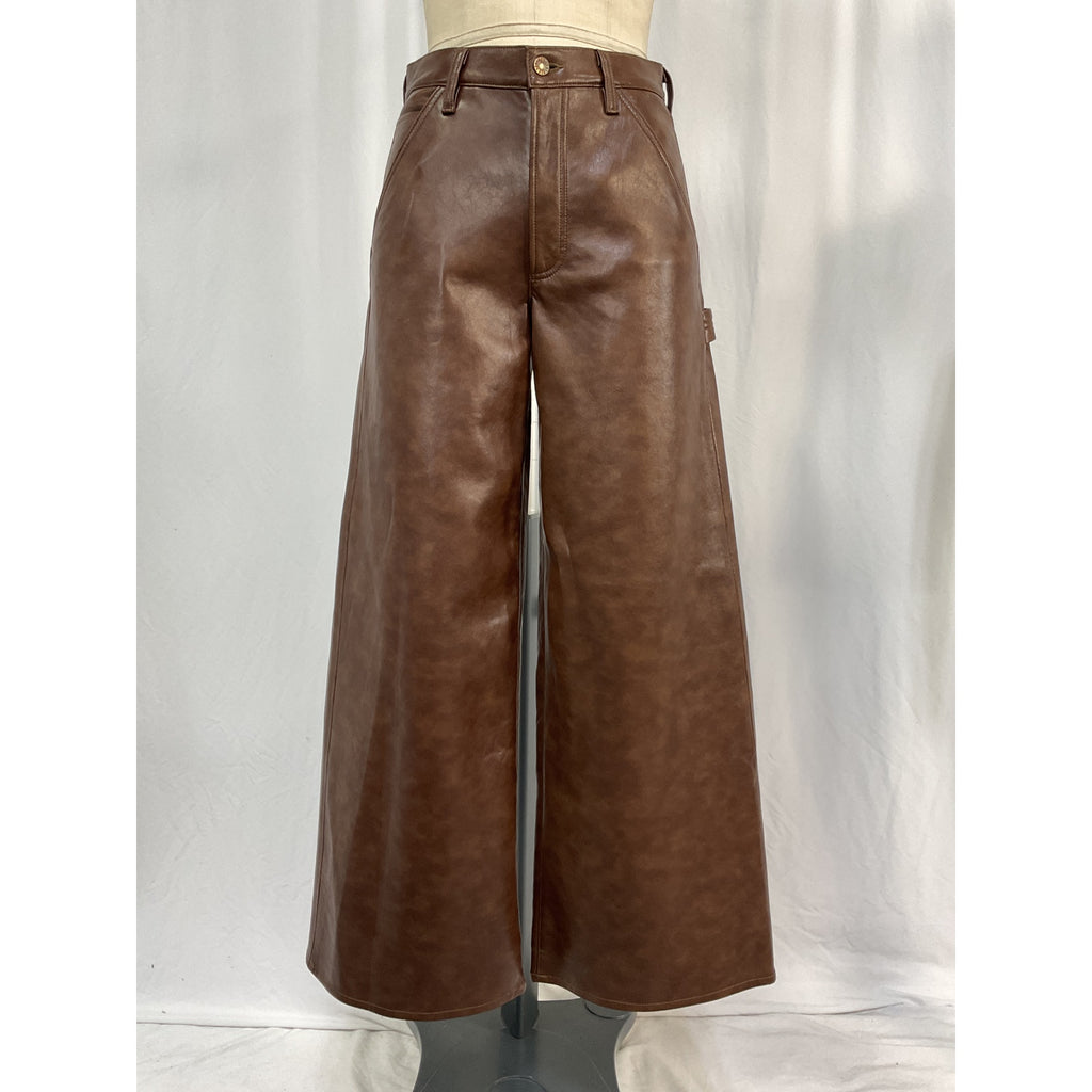Agolde 'Dale' Brown Leather Wide Leg Carpenter Trouser Size 24