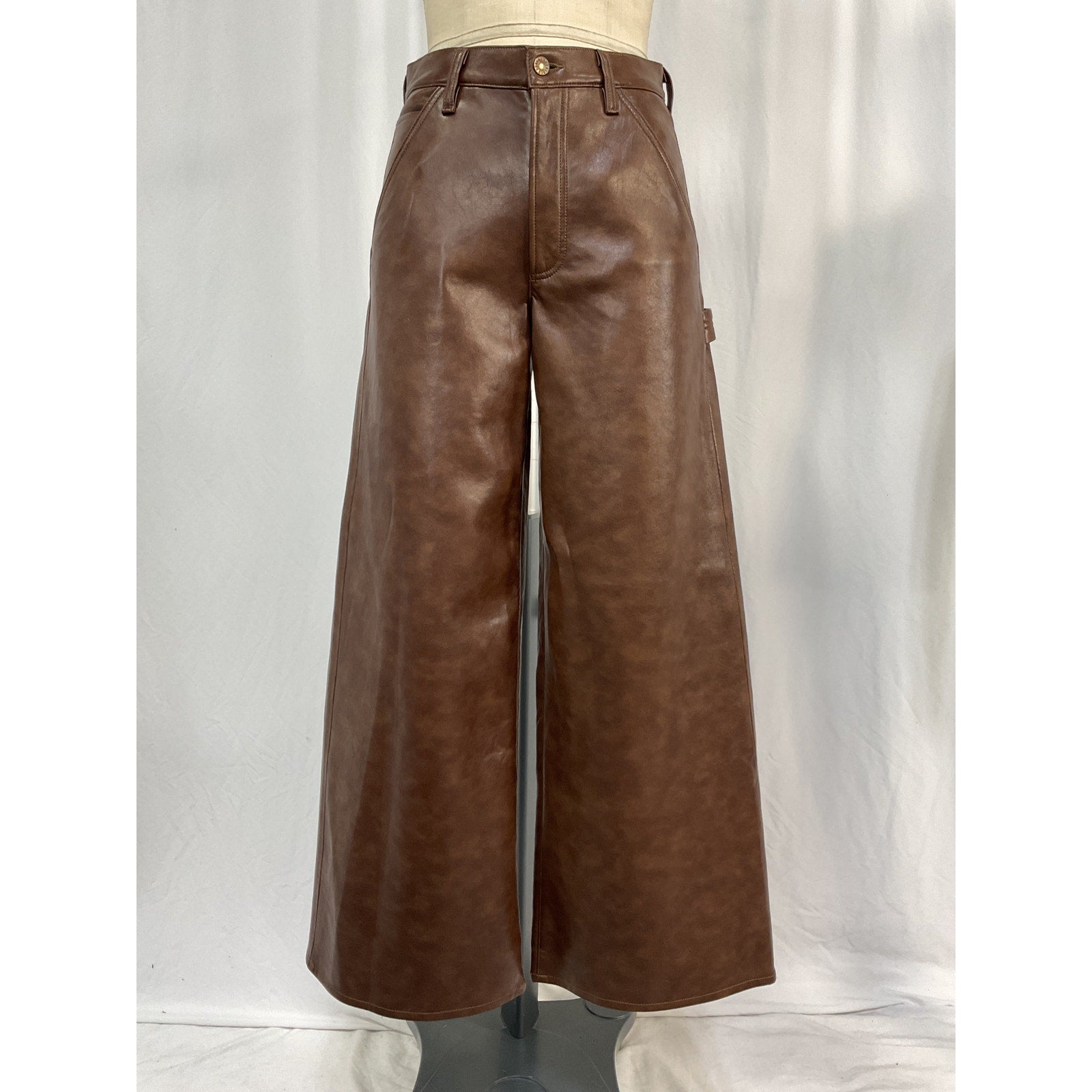 Agolde 'Dale' Brown Leather Wide Leg Carpenter Trouser Size 24