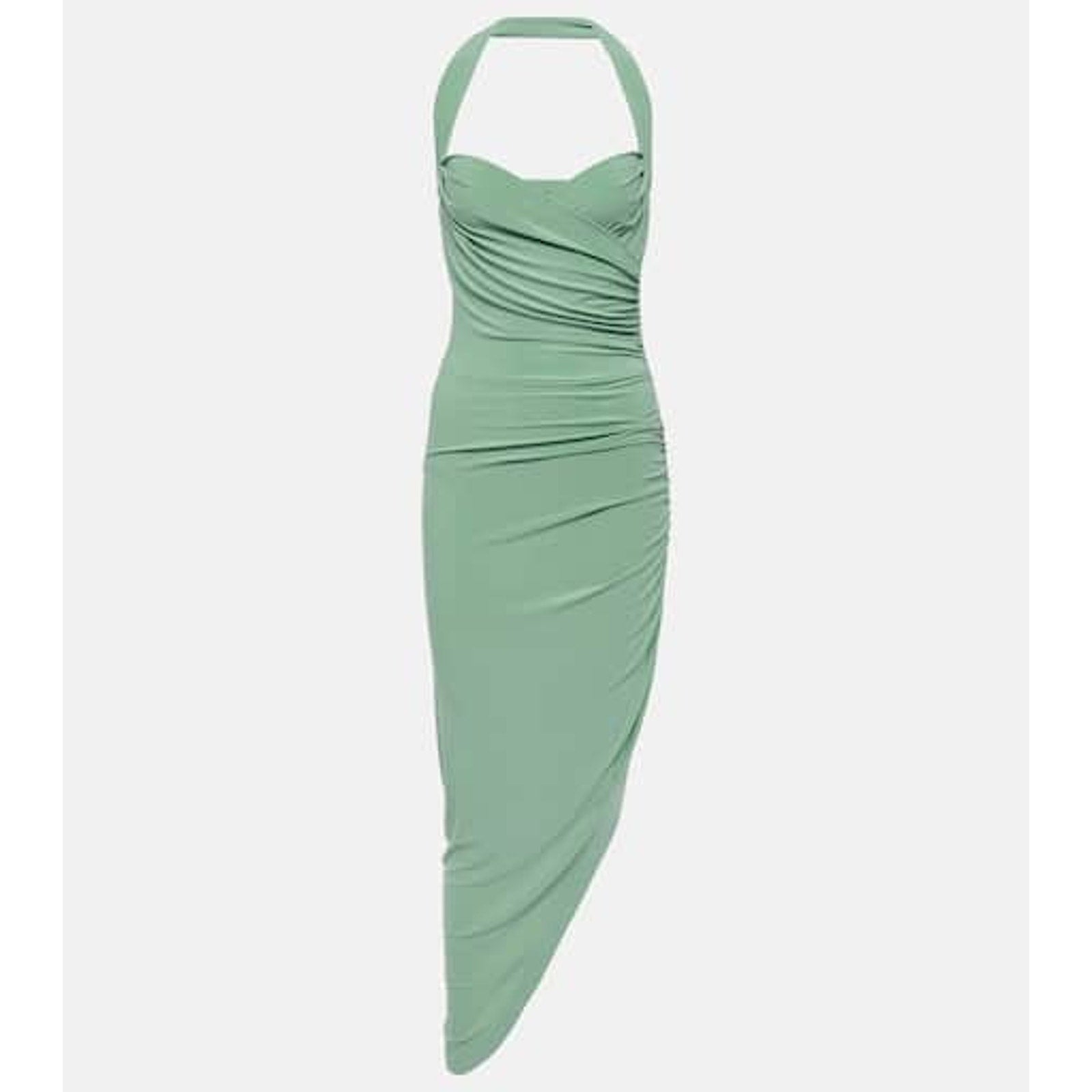 Norma Kamali 'Cayla' Green Halterneck Asymmetric Midi Dress Size XXS