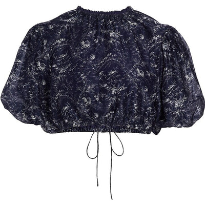 Sir. 'Caprice' Black Puff-Sleeve Cropped Cotton Top Size 4
