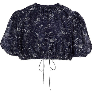 Sir. 'Caprice' Black Puff-Sleeve Cropped Cotton Top Size 4