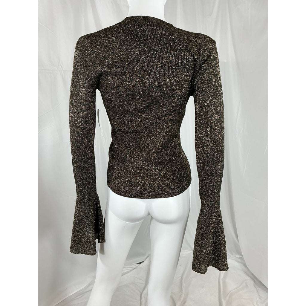 Frame 'Godet' Black Viscose Shimmer Flute Sleeve Top Size M - NWT