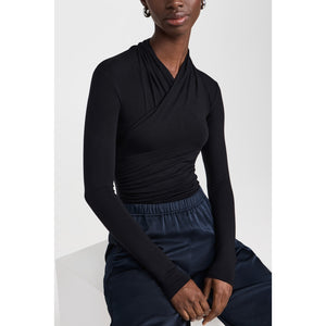 Vince 'Fixed' Black Rayon Wrap Top Size S