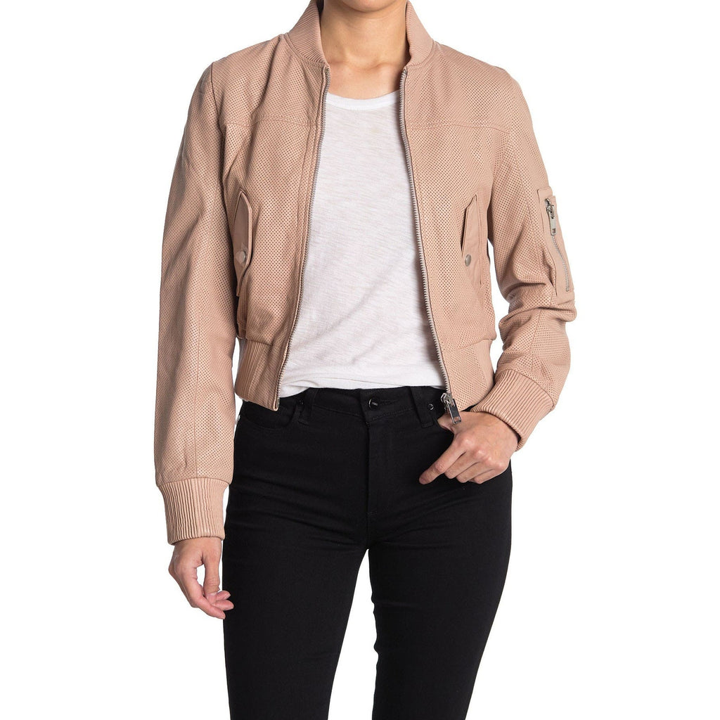 Walter Baker 'Hailey' Pink Leather Bomber Jacket Size M