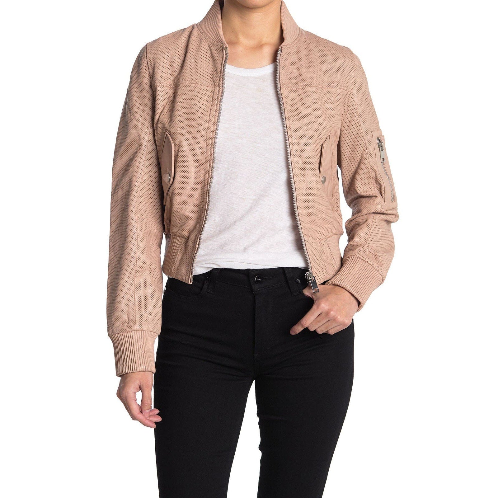 Walter Baker 'Hailey' Pink Leather Bomber Jacket Size M