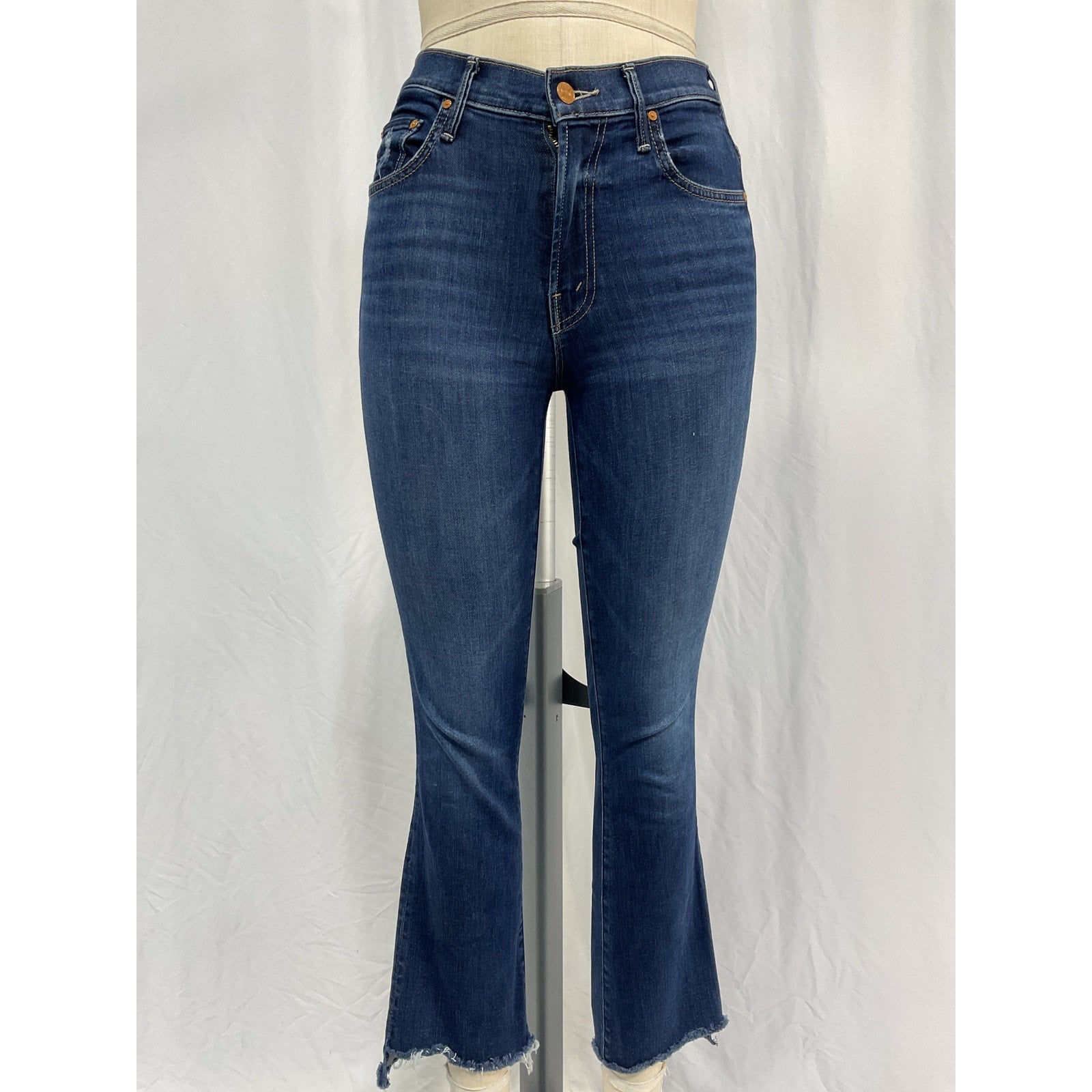 Mother The Insider Crop Blue Cotton Step Fray Jean Size 25