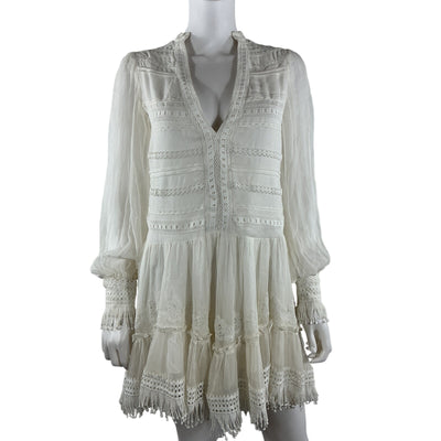 Rococo Sand Embroidered White Cia Mini Dress Size S