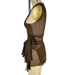 Kim Shui Sheer Brown Jersey Wrap Top Size S
