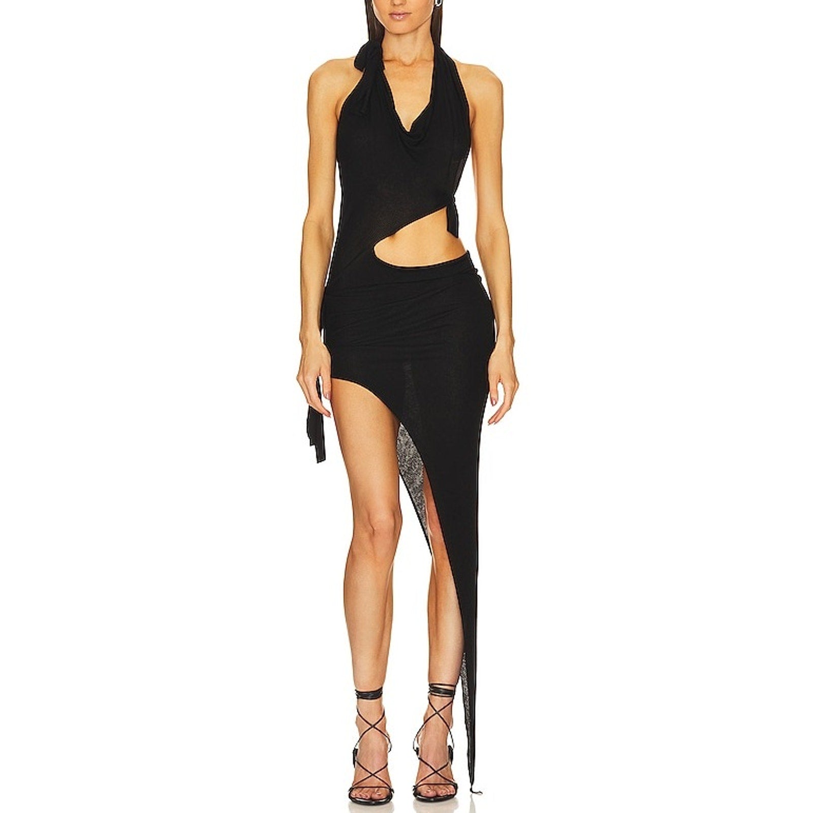 Sami Miro Vintage 'Tied' Black Lenzing Tencel Up Asymmetric Cutout Dress Size S
