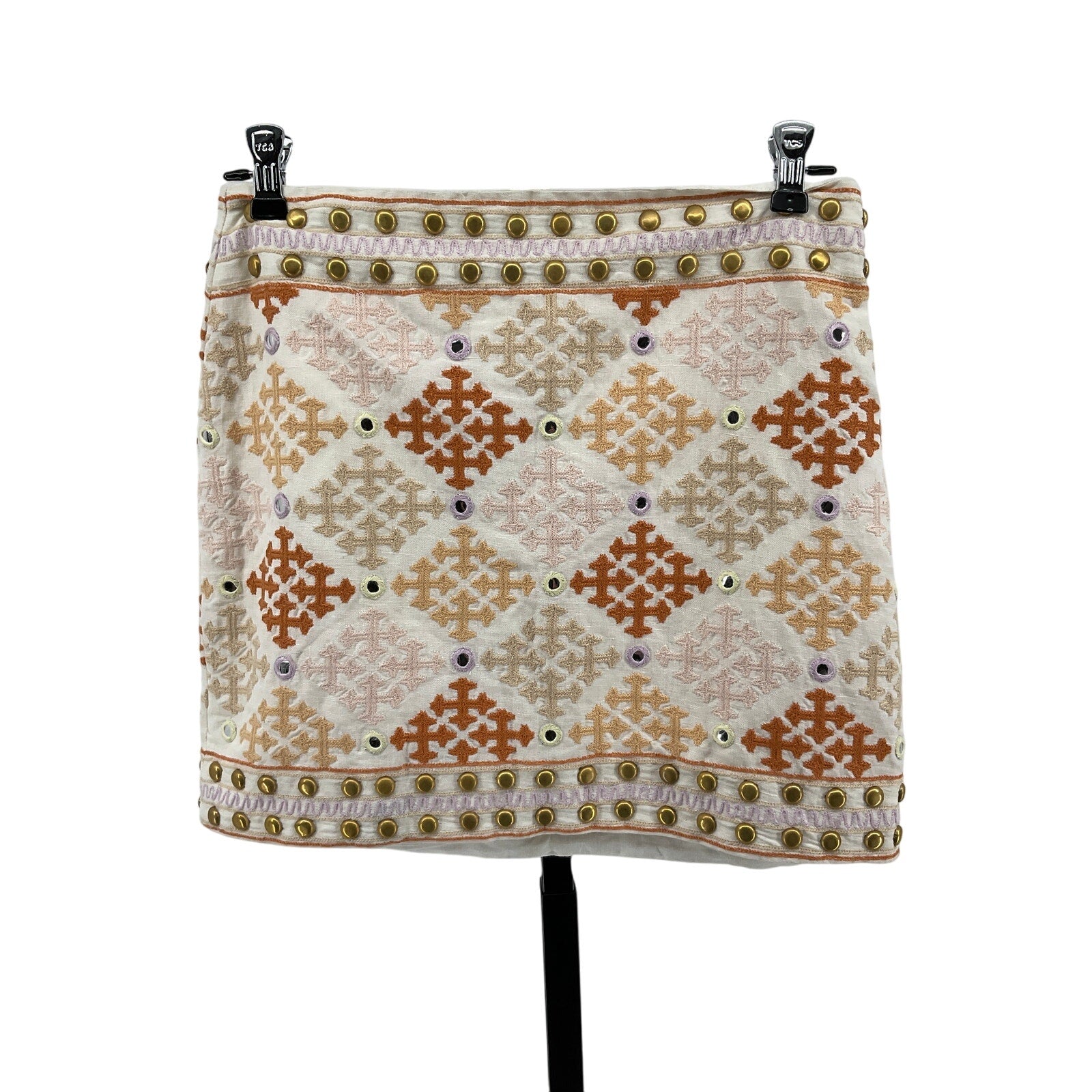 Majorelle 'Liza' Cream Linen Embroidered Mini Skirt Size S