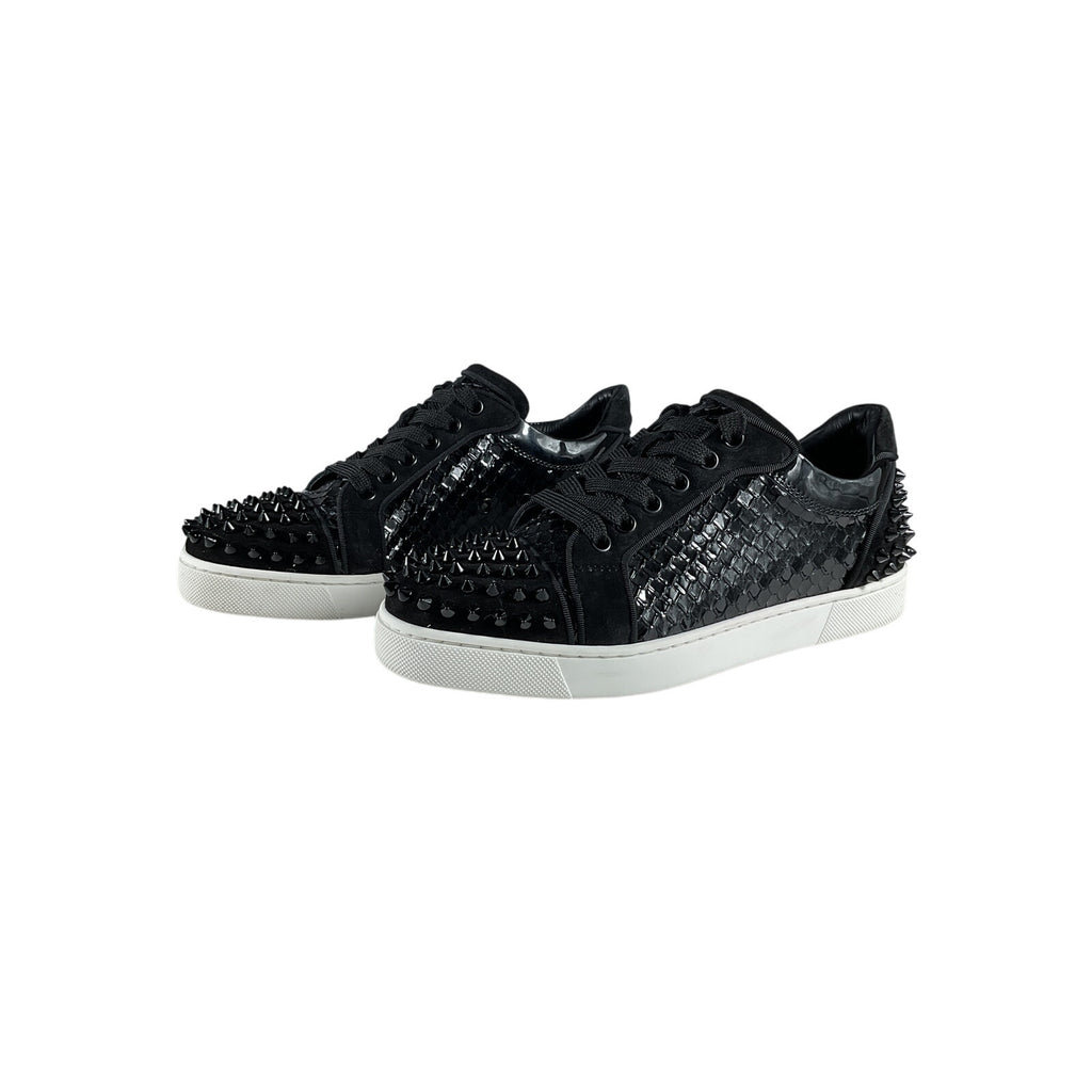 Christian Louboutin 'Vieira 2' Black Patent Leather Embellished Patent Leather Sneakers Size EU 37 / US 7