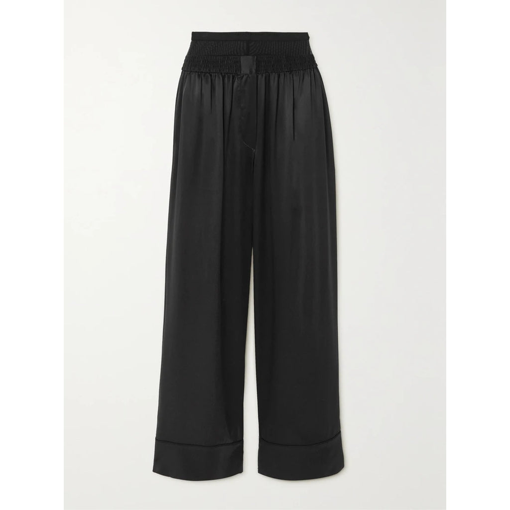 Alexander Wang Black Silk Mesh-Paneled Charmeuse Wide-Leg Pants Size M - NWT