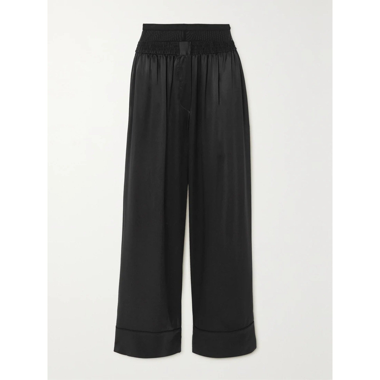 Alexander Wang Black Silk Mesh-Paneled Charmeuse Wide-Leg Pants Size M - NWT