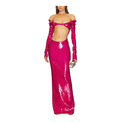 Laquan Smith Sparkling Fuchsia Front Cutout Sequin Gown Size L