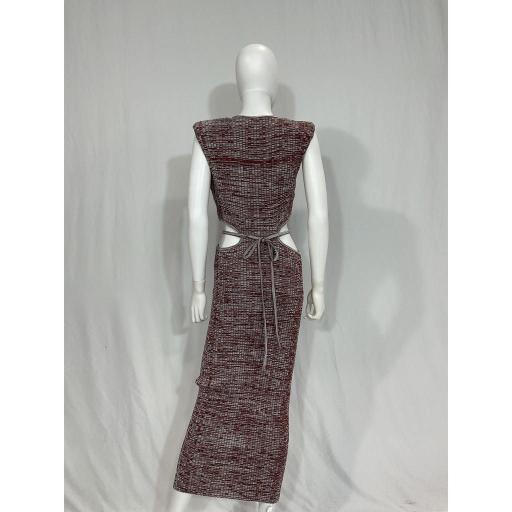Self-Portrait 'Crossover' Red Rib Knit Midi Dress Size XL