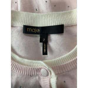 Maje Embellished Pink Rhinestone Button Front Cardigan Size M