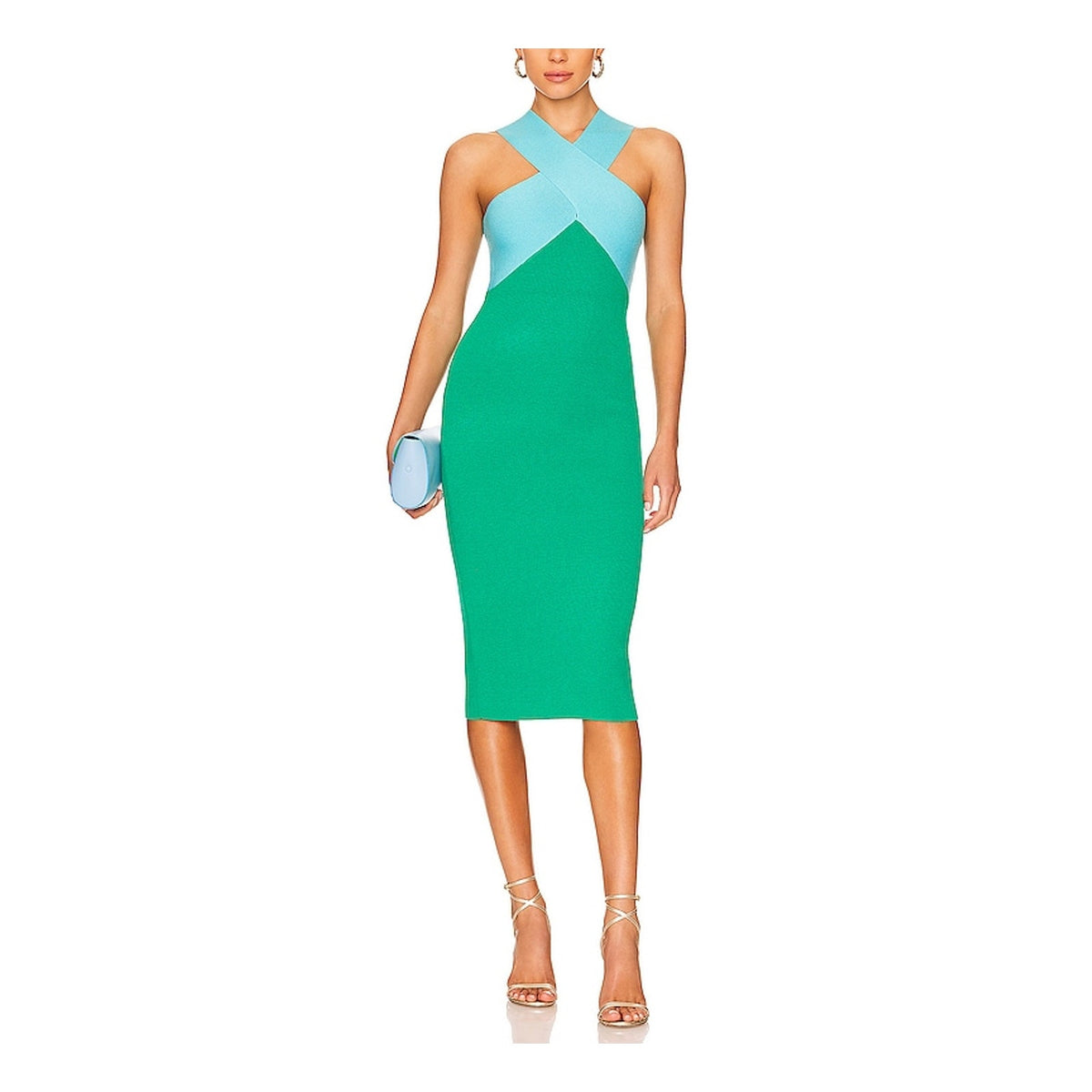 Le Superbe Chic Multicolor Crisscross Halter Midi Dress Size M