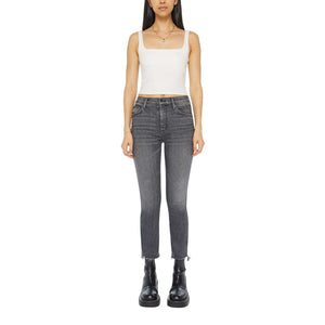 Mother Faded Black The Insider Crop Step Fray Denim Jeans Size 27