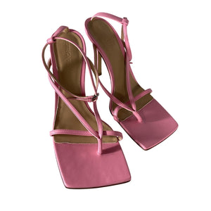 Bottega Veneta Sleek Pink Square Toe Strappy Sandals Size 37 IT / US 7