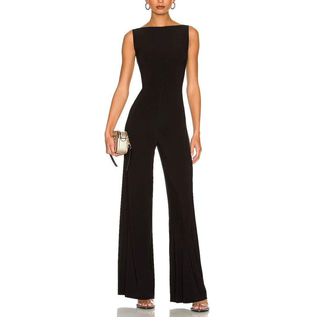 Norma Kamali Black Polyester Sleeveless X Straight Leg Jumpsuit Size S - NWT
