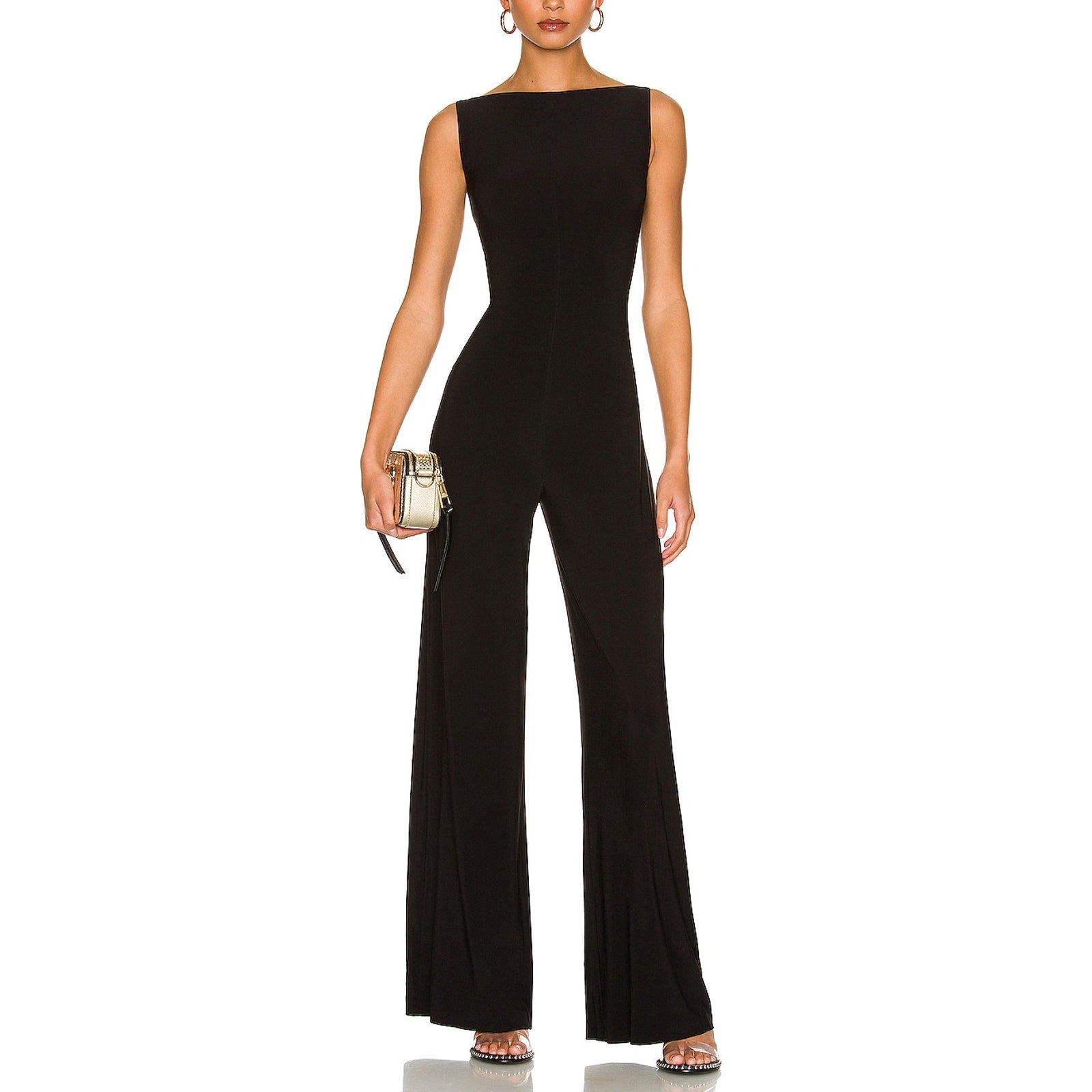 Norma Kamali Black Polyester Sleeveless X Straight Leg Jumpsuit Size S - NWT