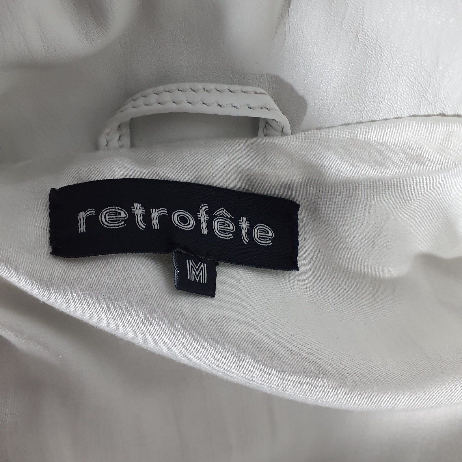 Retrofete Leather 'Ada' White Puff Cropped Sleeve Cinched Back Jacket Size M