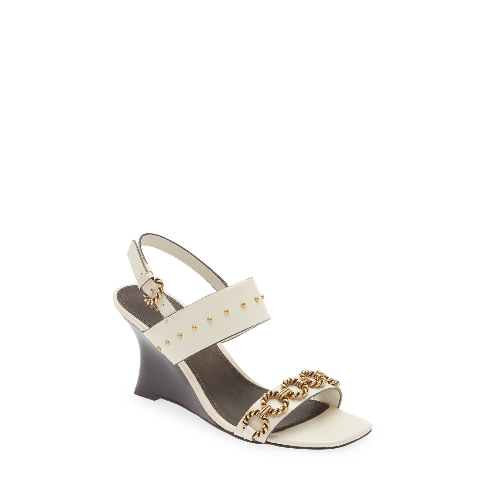 Tory Burch Vintage Plaque White Leather Wedge Sandal Size 9.5 - NWT