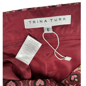 Trina Turk Feather Trimmed Burgundy Shibui Pants Size 6