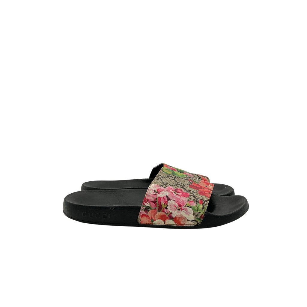 Gucci Gg 'Blooms' Black Rubber Supreme Slide Sandals Size 40 (10)