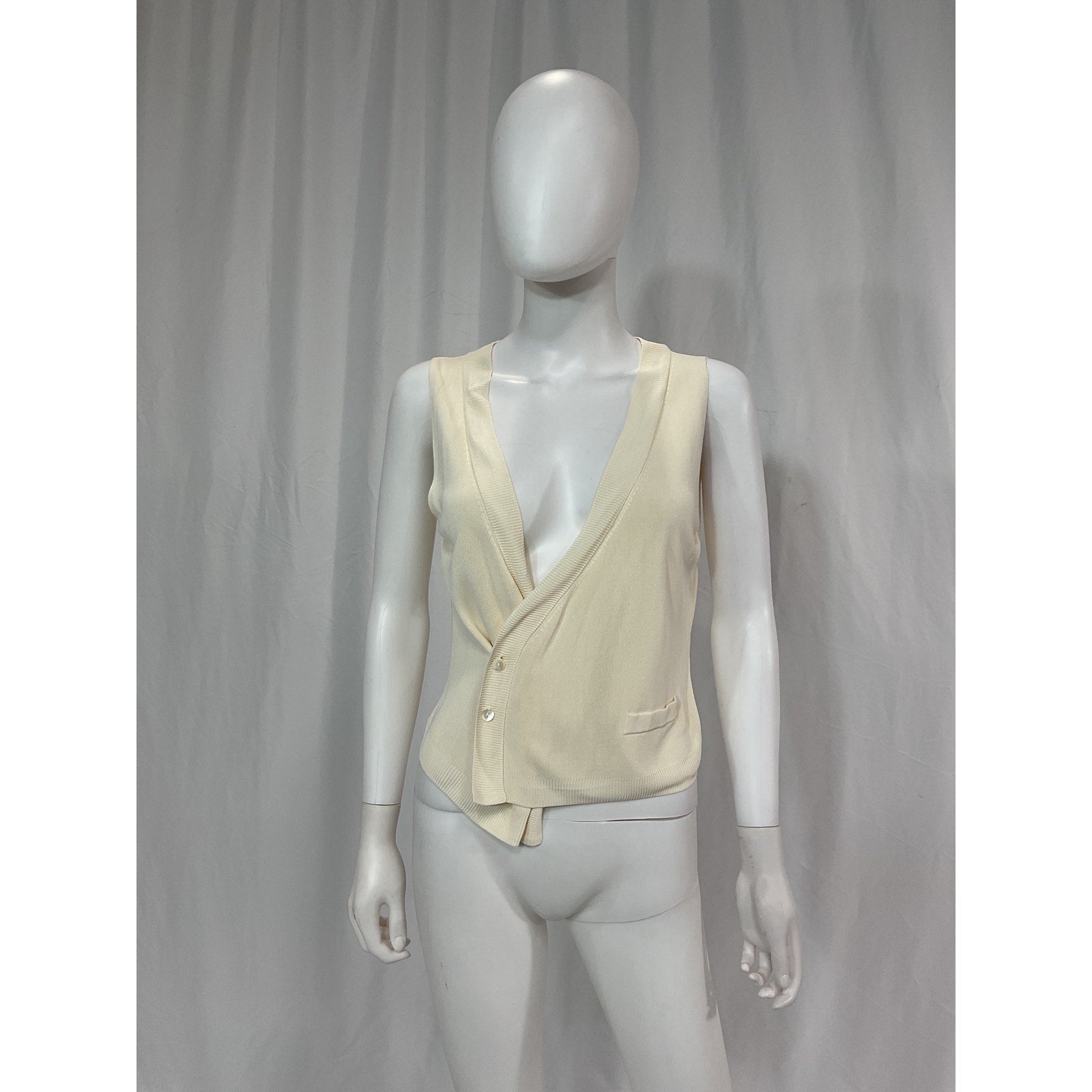 Aya Muse 'Cusqui' White Plunge Neck Asymmetrical Top Size M