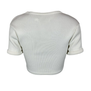 Christopher Esber Ribbed White Slashed Crop Tee Size M