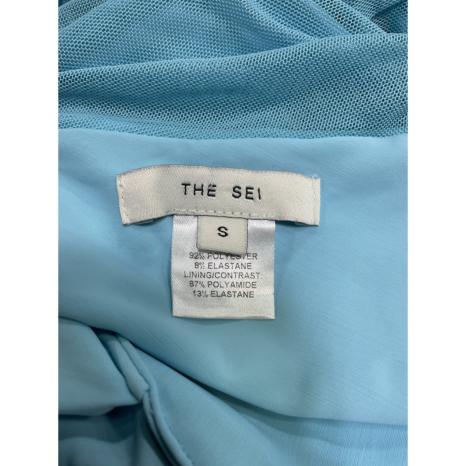 The Sei Blue Polyester Drape-Detail Ruched Chiffon Mini Dress Size S