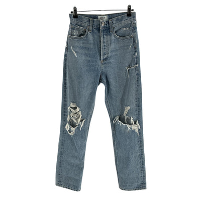 Agolde Distressed Washed Sky Blue 90s Mid Rise Loose Fit Denim Jeans Size 23