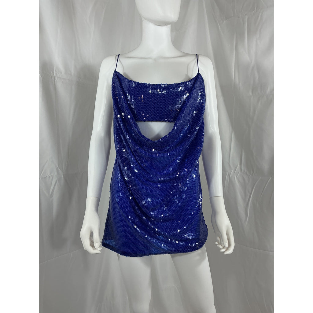 Alex Perry 'Sequin' Blue Open Back Drape Cut Out Sequin Mini Dress Size 4 - NWT