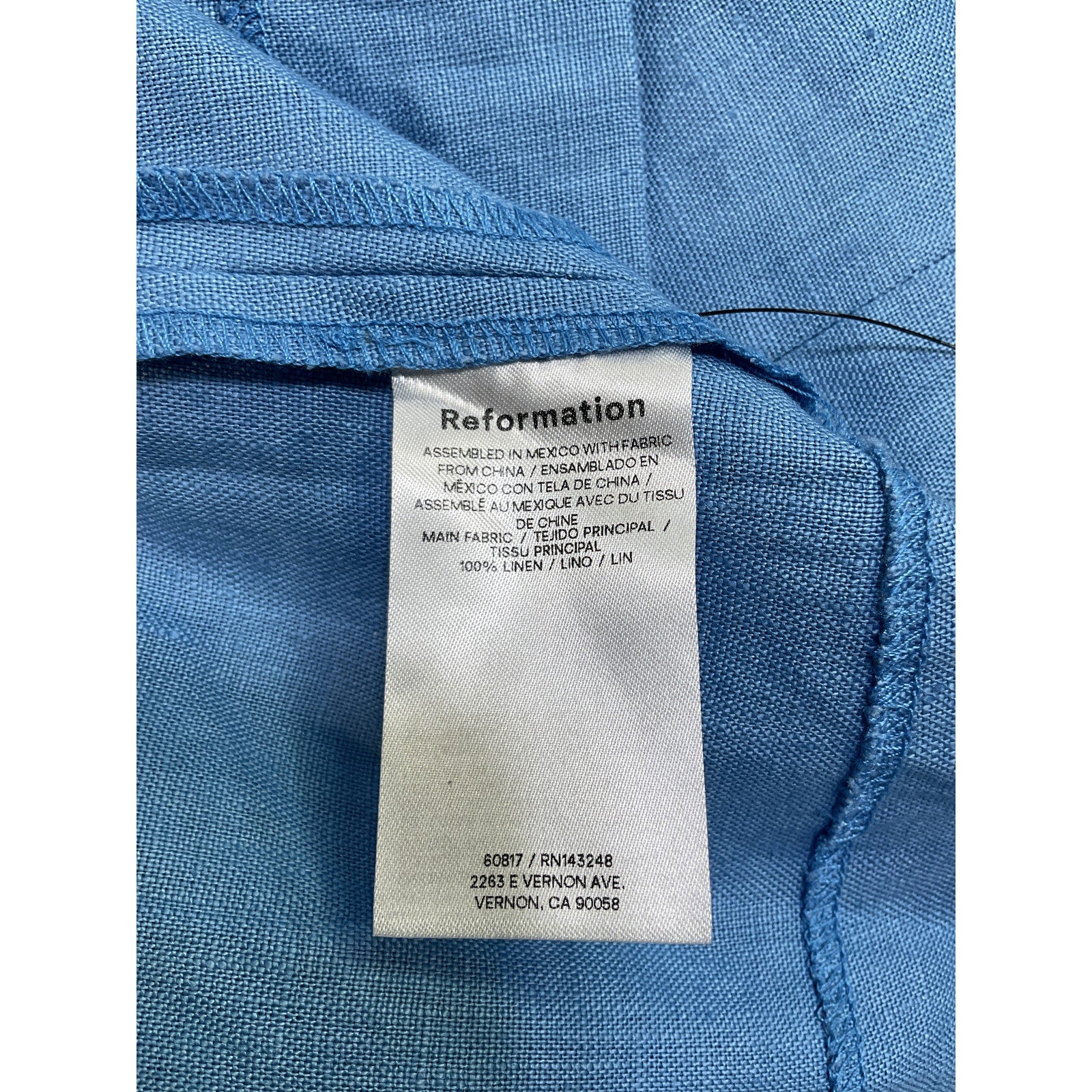 Reformation 'Valli' Blue Linen Mini Dress Size 4 - NWT