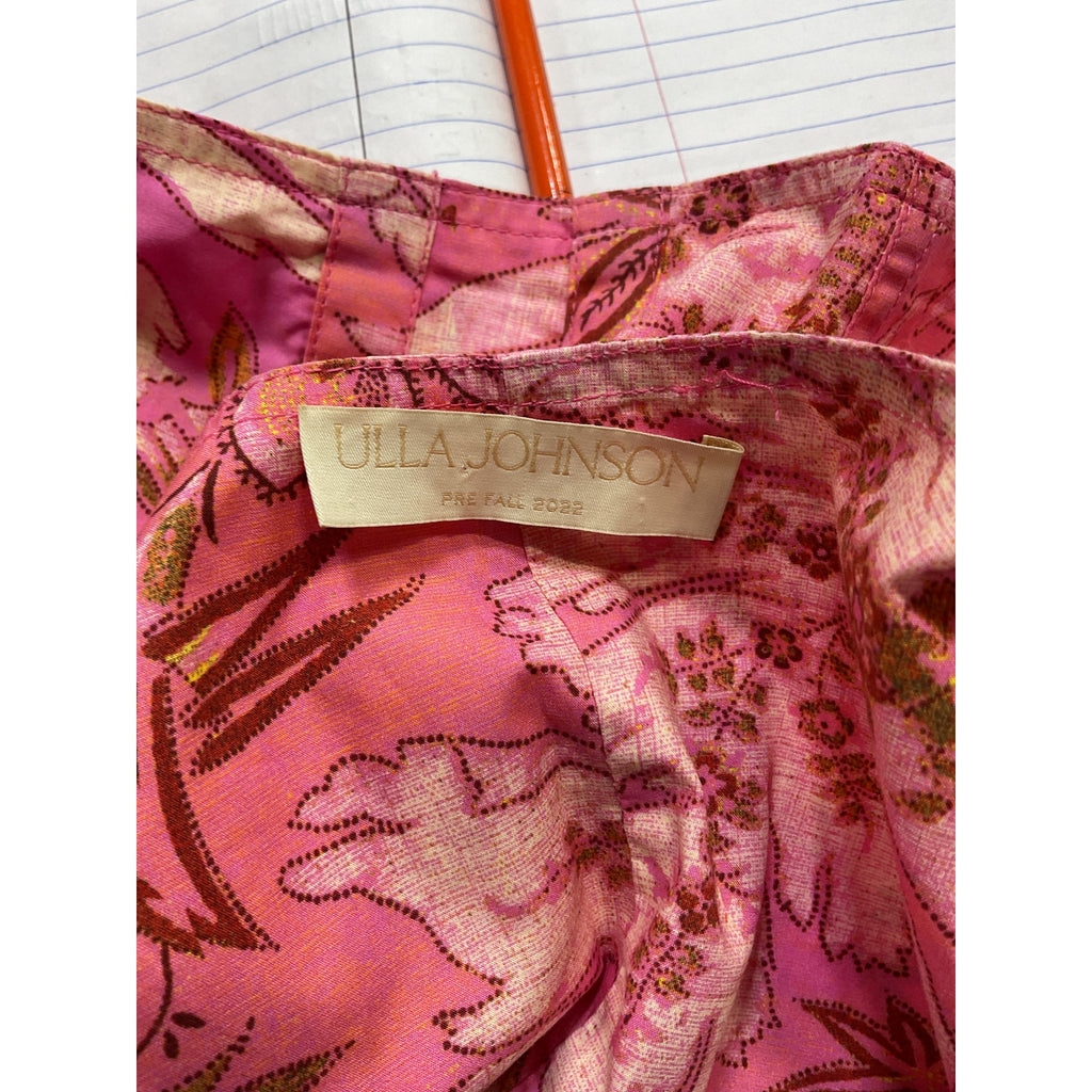 Ulla Johnson 'Kalena' Pink Puff Sleeve Graphic Printed Crop Top Size 4