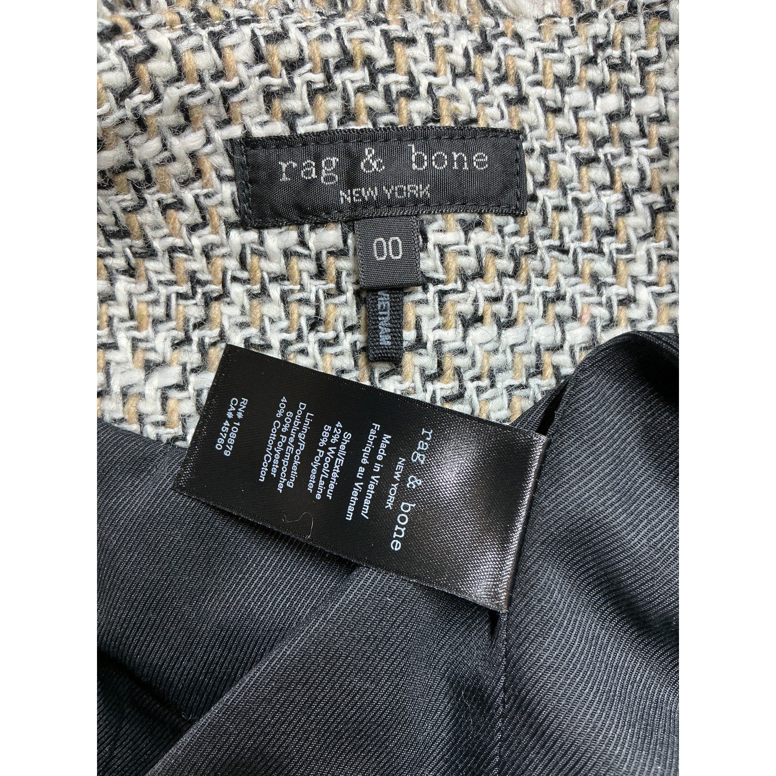 Rag & Bone 'Carmen' Tan Polyester Tweed Jacket Size 00