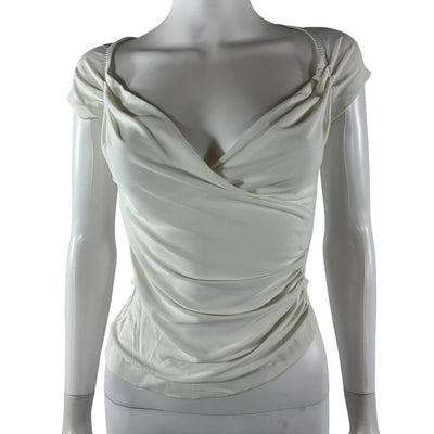 Norma Kamali Ruched Snow White Sweetheart Side Drape Top Size XS