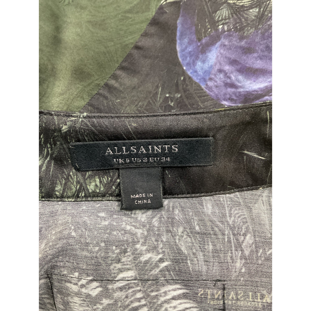 Allsaints 'Casi Heidi' Green Floral Fauna Silk Blend Kimono Jacket Coat Size 2