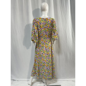Nicholas Green Floral Print Three Quarter Sleeve V Neck Long Dress Size 4