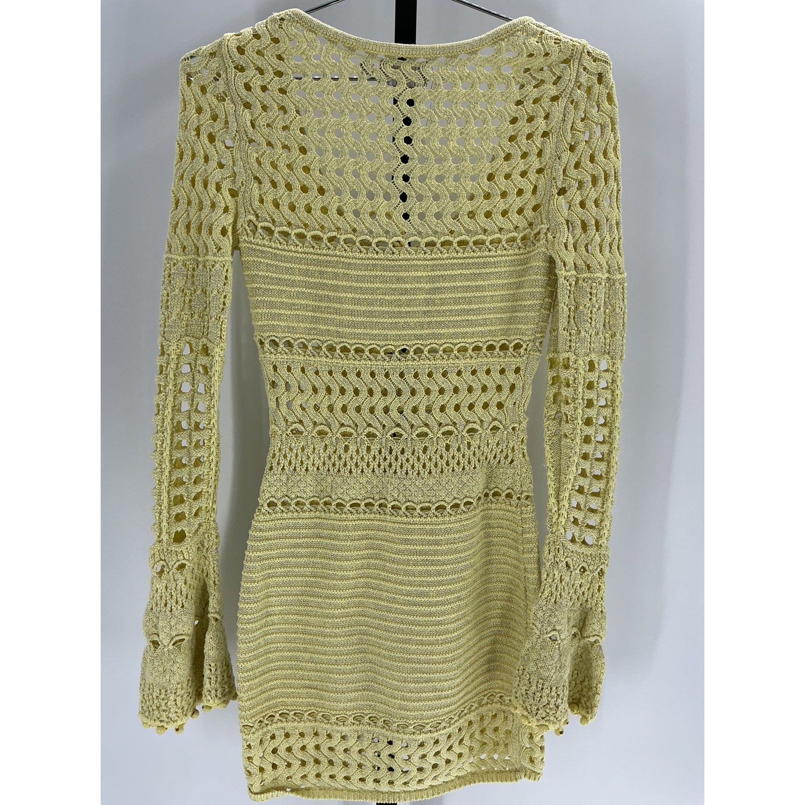 Retrofete 'Peony' Yellow Cotton Knit Crochet Dress Size S