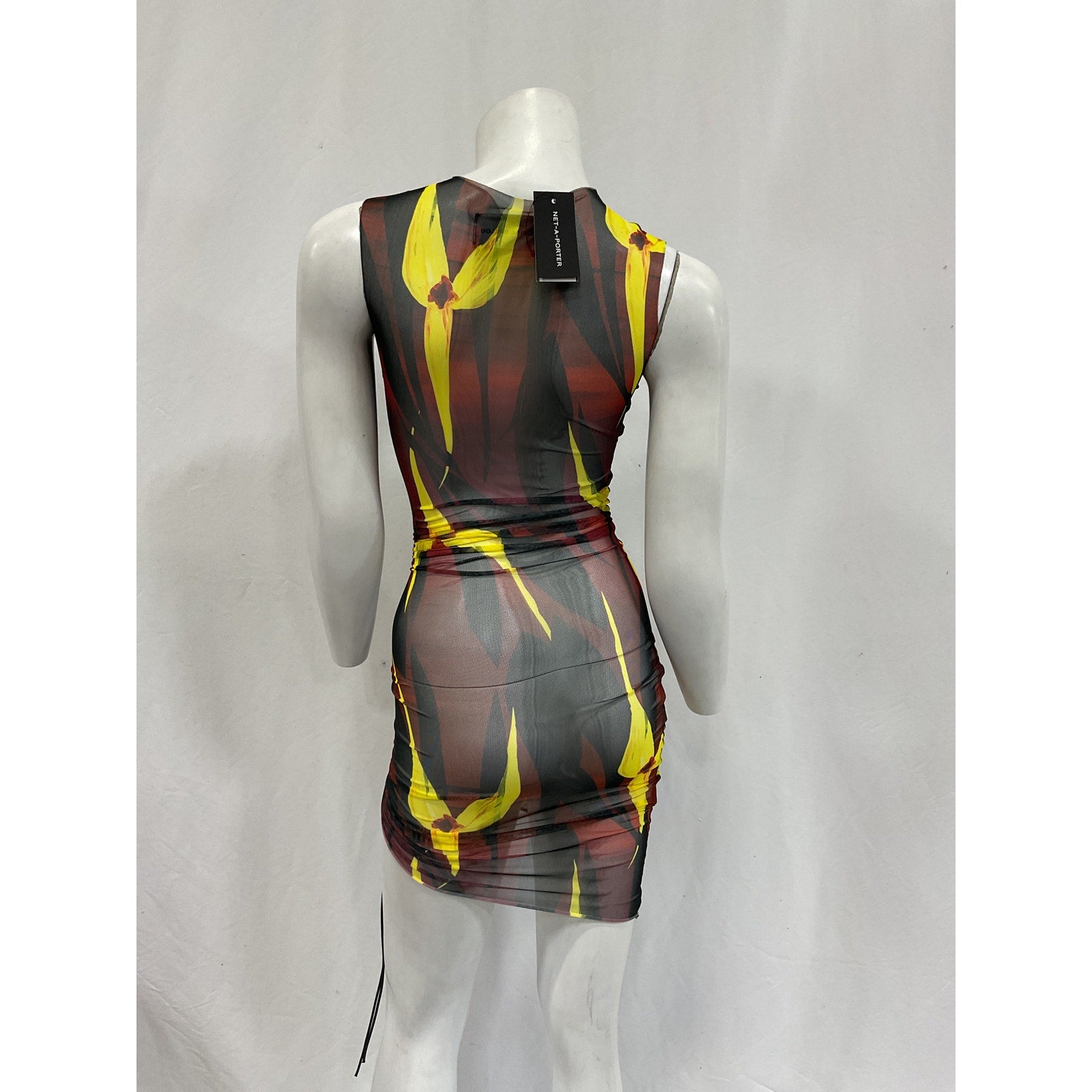 Louisa Ballou 'Heatwave' Brown Ruched Floral Print Stretch-Mesh Mini Dress Size XS - NWT