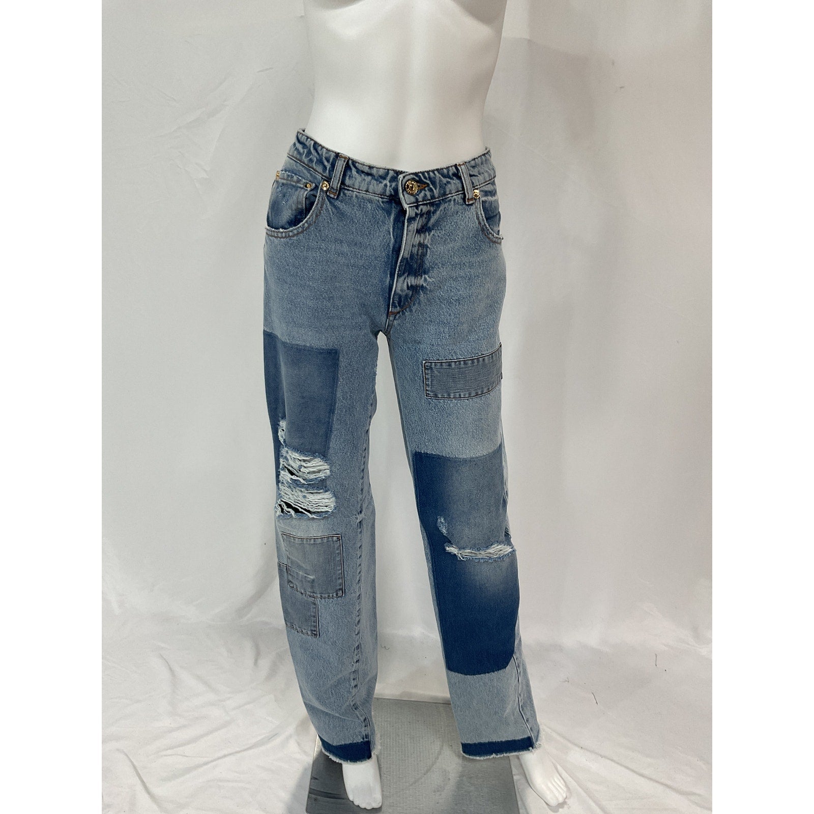 Ser.O.Ya 'Heidi' Blue Straight Leg Patch Denim Jean Size 26