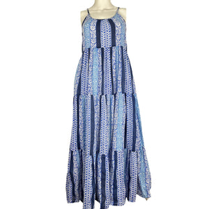 Roller Rabbit Tiered Blue Barre Dakota Maxi Dress Size XS