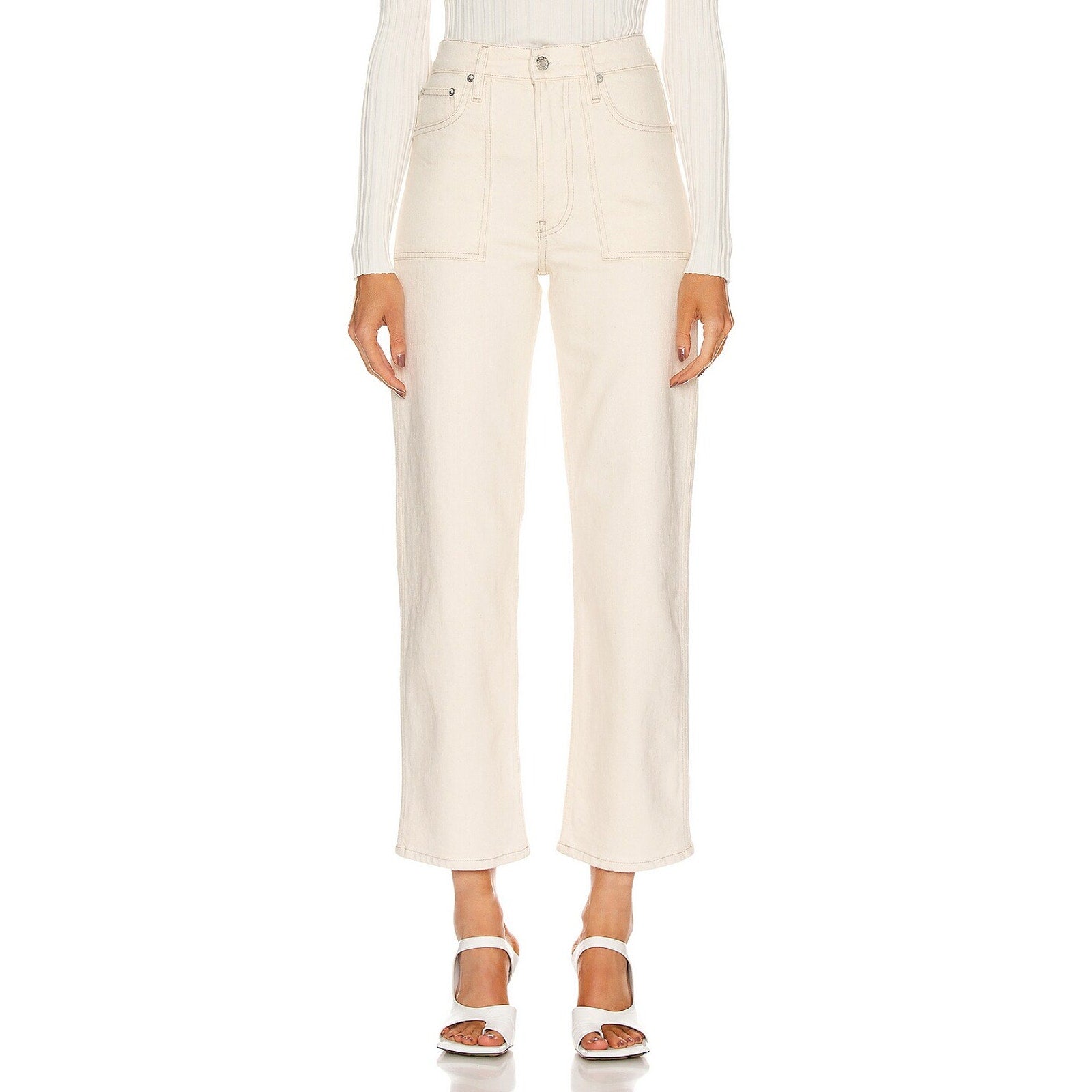 Helmut Lang 'Factory' White High Waisted Straight Leg Denim Jean Size 27
